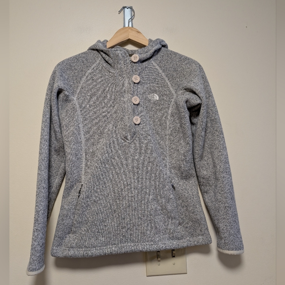 The North Face Fleece Lined Button Neck Hoodie Gray Small